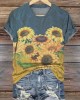 Retro  Ukrainian Sunflower Stand With Ukraine Art Pattern Casual T Shirt