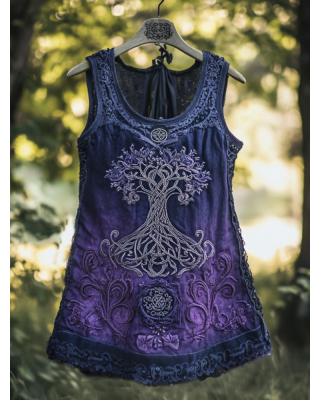 Boho Viking Tribal Celtic Knot Life Of Tree Patchwork Art Sleeveless Tank Top