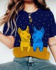 Women's Ukraine Flag Dog Print Crew Neck Casual T-shirt