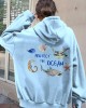 Vintage Protect The Ocean Pattern Hoodie