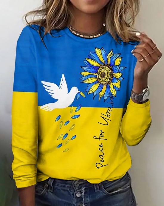 Women's Peace For Ukraine Round Collar T-shirt