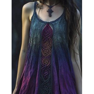 Vintage Celtic Knot Gradient Lace Linen Halter Dress