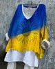 Ukrainian Sunflower Stop Ukr War Print Linen Women's V-neck Shirt