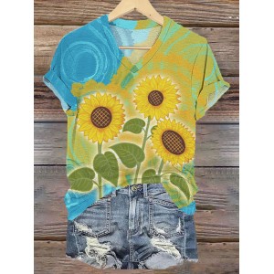 Retro Ukrainian Sunflowers We Standing Together Art Pattern Casual T Shirt