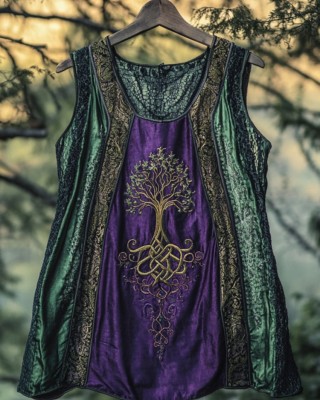 Boho Viking Tribal Celtic Knot Life Of Tree Patchwork Art Sleeveless Tank Top