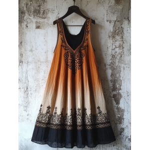 Vintage Tribal Celtic Knot Life Of Tree Patchwork Art Linen Tank Dress