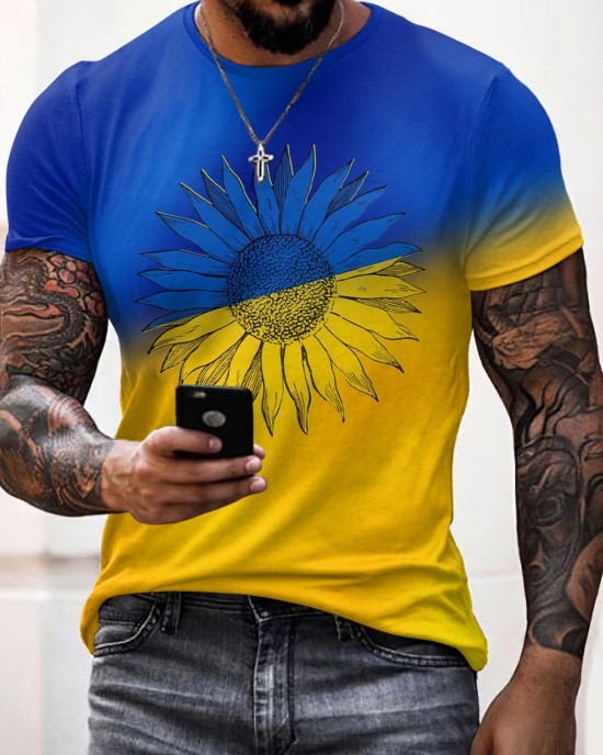 Men's We Stand Together Stop Ukr War Art Print Casual Short Sleeve T-shirt