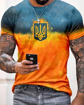 Men's Ukraine Trident Flame Graphics Art Cozy T Shirt