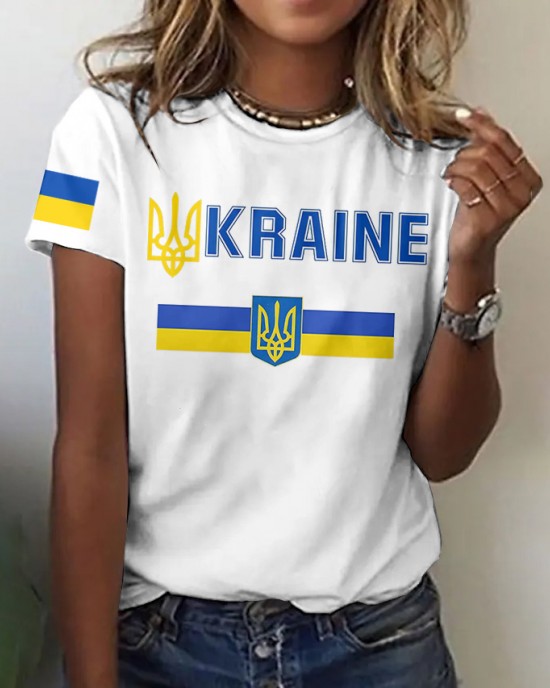 Women's Ukraine Print Crew Neck Casual T-shirt