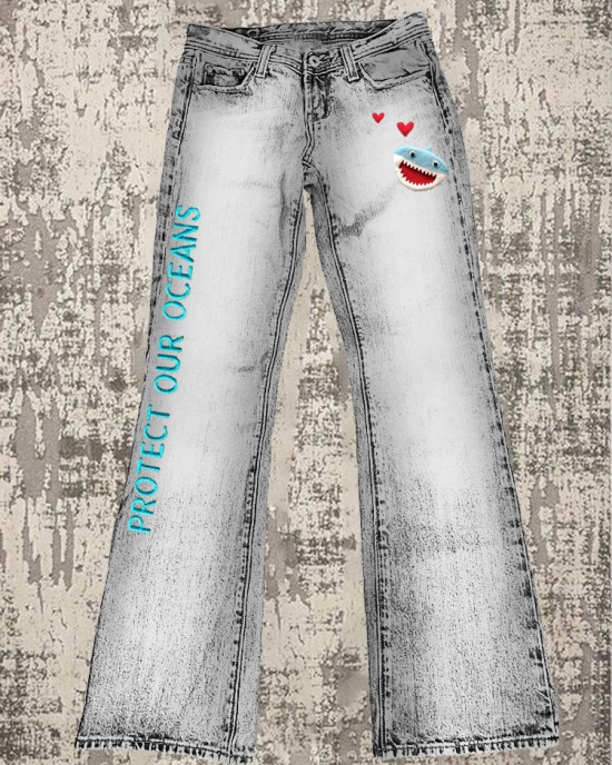 Protect Our Oceans Love Shark Embroidered Women's Micro Pant
