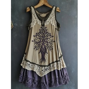 Women's Vintage Tribal Viking Tree Of Life Lace Panel Dress