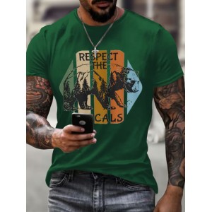 Men's Retro Protect National Parks Respect The Locals Printed Casual Crew Neck T-shirt