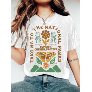 Women's Protect Our National Parks Print Round Neck T-shirt