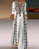 Vintage Ukraine Embroidered Art Print V-neck Casual Maxi Dress
