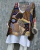 Geometric Stitching Pattern Vintage Women's Linen Shirt