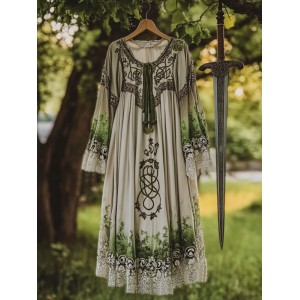 Vintage Viking Pattern Lace Art Casual Maxi Dress