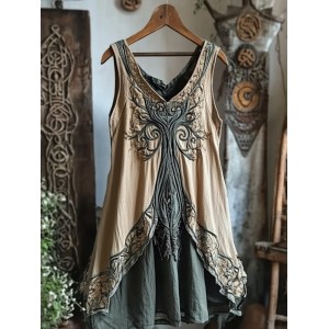 Viking Celtic Knot Patchwork Art Linen Tank Top