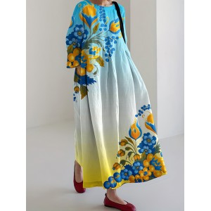 Vintage Ukrainian In Gradient Ears Of Wheat Stop Ukr War Pattern Dress