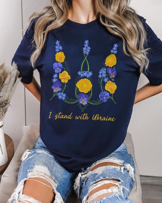 Women's Ukraine Trident Floral Print Crew Neck T-shirt