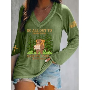 Women's National Park Protection Print V-neck T-shirt
