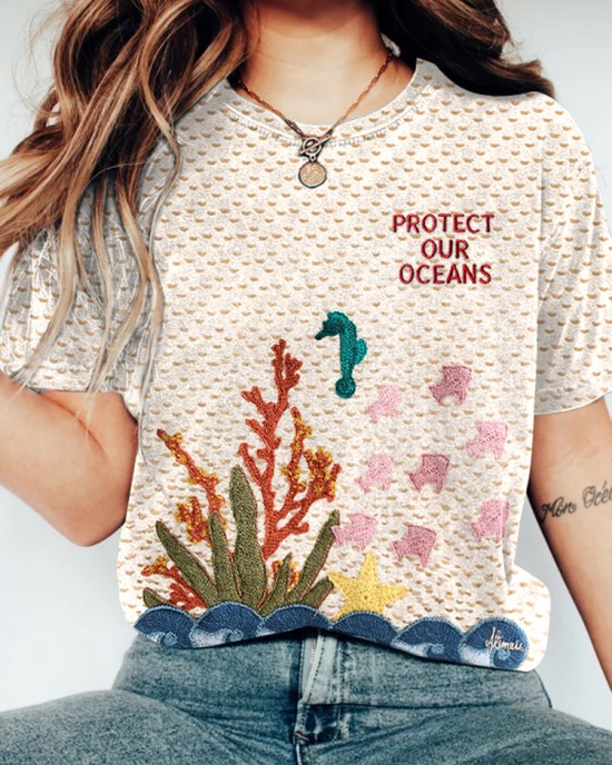 Respect The Locals Underwater World Embroidered Ladies T-shirt