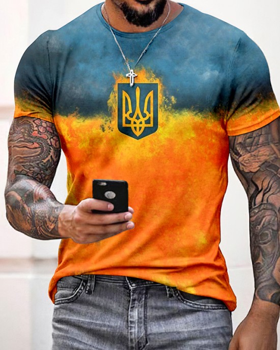 Men's Ukraine Trident Flame Graphics Art Cozy T Shirt