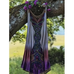 Vintage Viking Celtic Knot Gradient  Linen Midi Dress