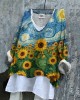 Ukrainian Sunflower In Starry Night Art Stop Ukr War Print Linen Women's V-neck Shirt