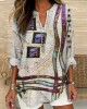 Flower & Bird Embroidery Art Women's Linen V-neck Shirt