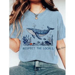 Respect The Locals Whale Embroidered Art Cozy T Shirt