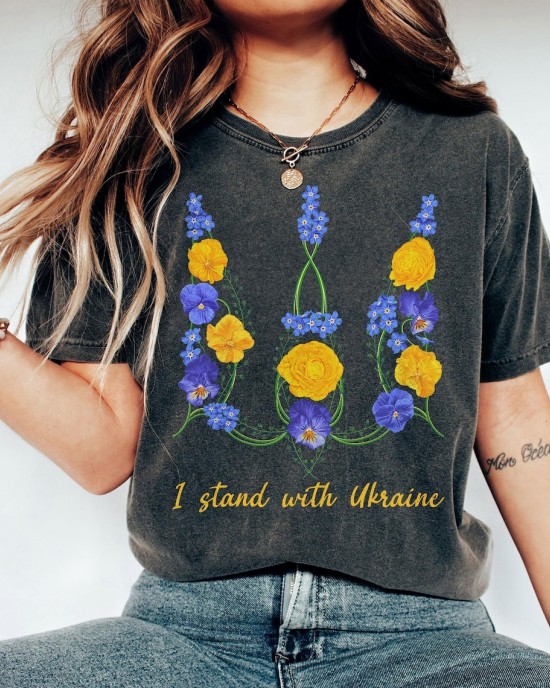 Women's Ukraine Trident Floral Print Crew Neck T-shirt