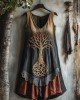 Viking Tree Of Life Lace Gradient Art Linen Tank Dress