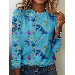 Save Our Seas Floral Manatee Embroidered Comfy T Shirt