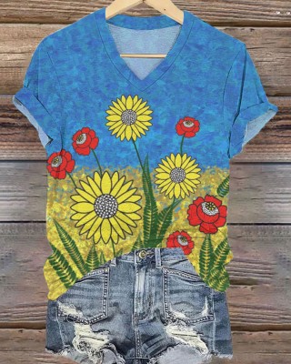 Retro Glory To Ukraine We Standing Together Art Pattern Casual T Shirt