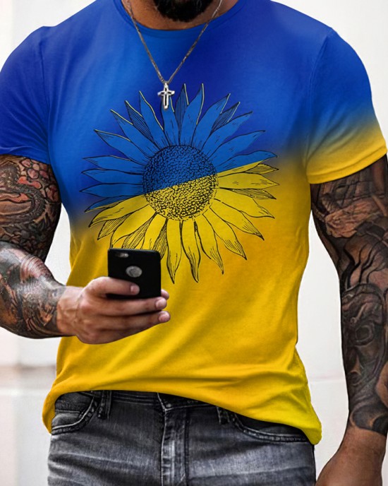 Men's We Stand Together Stop Ukr War Art Print Casual Short Sleeve T-shirt