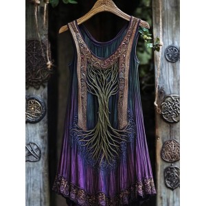 Vintage Celtic Tree Gradient Lace Linen Tank Top