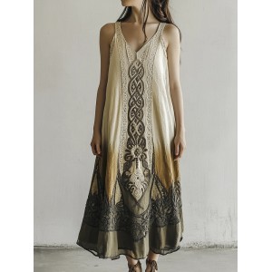 Vintage Celtic Knot Gradient Lace Linen Tank Dress