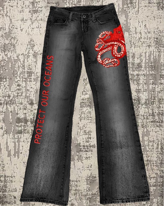 Protect Our Oceans Octopus Embroidered Women's Micro Pant