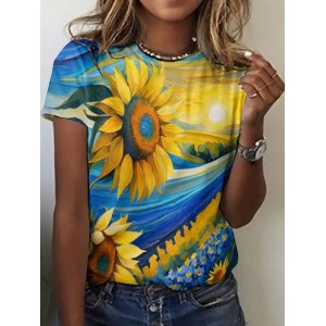Women's Stand With Ukraine Sunflower Crew Neck T-shirt