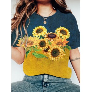 Women's Ukrane Sunflower Flowers Art Pattern Casual T Shirt