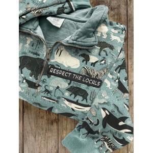Respect The Locals Embroidered Animals Pattern Zip Up Sweatshirt