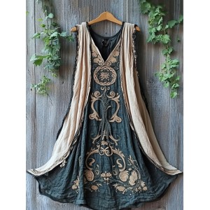Viking Pattern Patchwork Art Linen Tank Dress