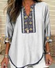 Women's Ukrainian Trident Embroidered Linen V-neck Shirt