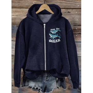 Save Our Ocean Pattern Zip Up Hoodie
