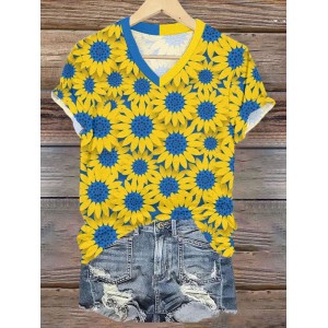 Women's Stand With Ukraine Sunflower V-neck T-shirt