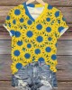 Women's Stand With Ukraine Sunflower V-neck T-shirt