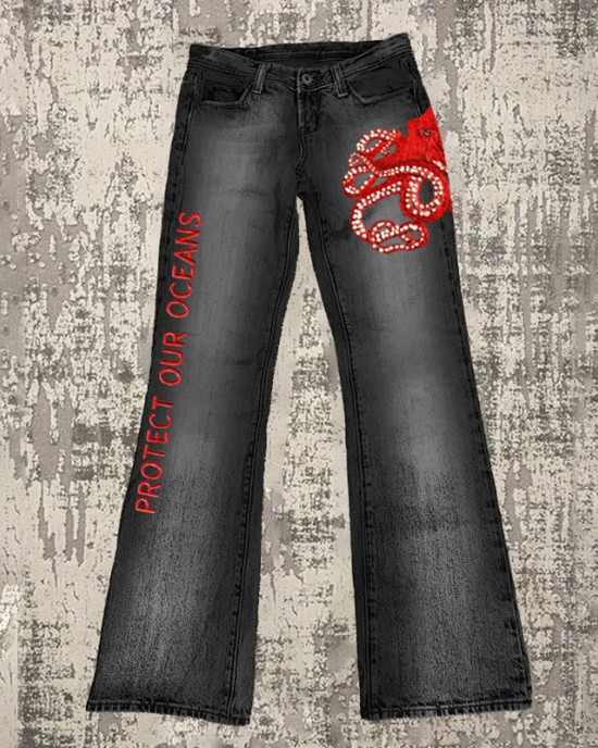 Protect Our Oceans Octopus Embroidered Women's Micro Pant