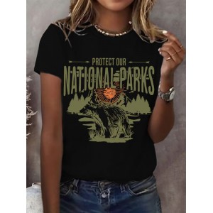 Women's Protect Our National Parks Print Round Neck T-shirt