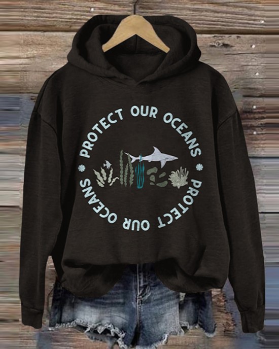 Protect Our Ocean Pattern Zip Up Hoodie