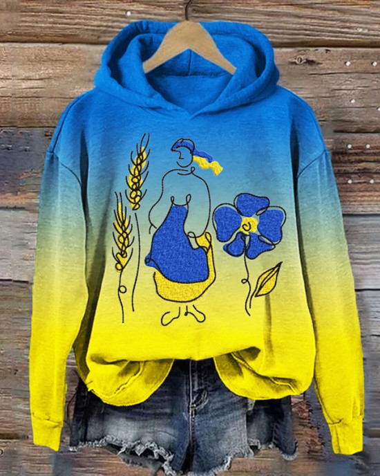 Ukrainian Wheat & Flower Embroidery Women's Hooded Sweatshirt